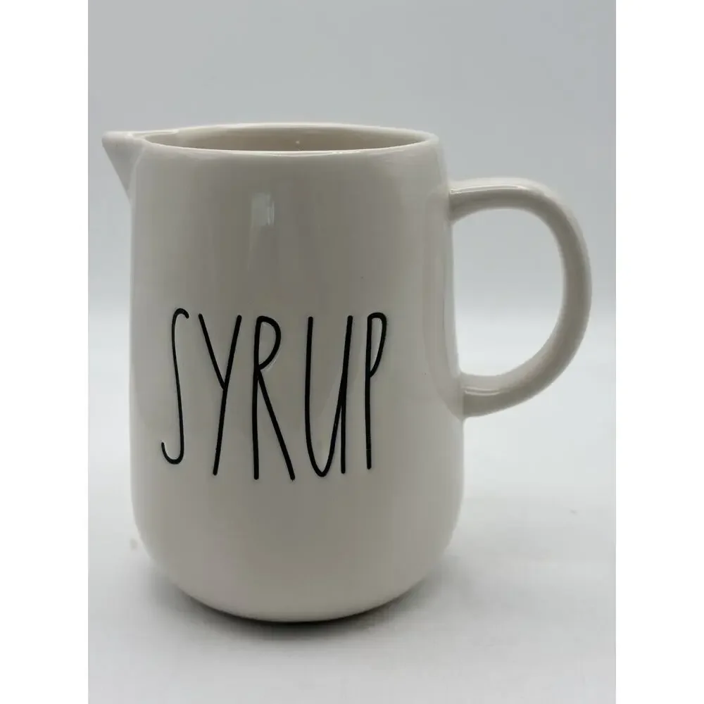 Rae Dunn White Ceramic Syrup Pitcher with Handle Glossy Solid Finish